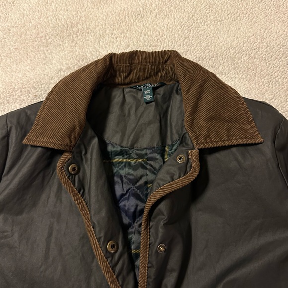 Lauren Ralph Lauren Black Waxed Canvas Barn Jacket Chore Coat Quilted Plaid VTG - Picture 6 of 12